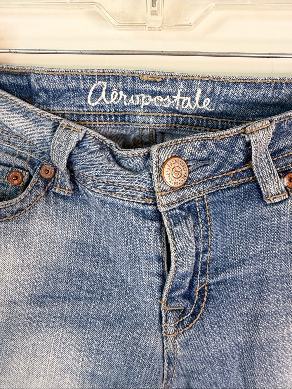 Aeropostale Women's Light Blue Distressed Bootcut Jeans Size 0 light wash holes - Picture 2 of 10